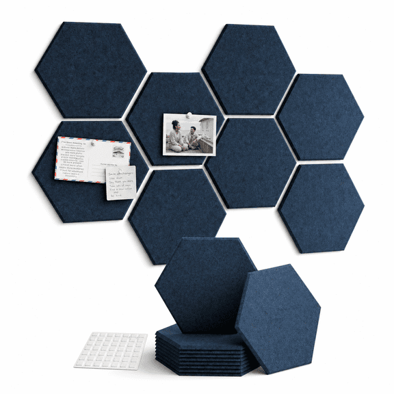 Decorative Wall Panels Carbon Blue-1 8-Pack Hex Felt Tiles for Home Office Classroom