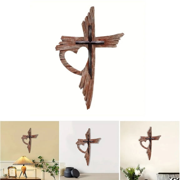 Decorative Wall Pendant Artwork - Brass Heart with Weathered Wood Layered Sculpture for Timeless Home Décor