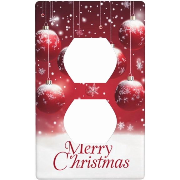 Decorative Wall Plate Christmas Red Ball Pattern Xmas Outlet Electrical Cover 1-Gang 4.50" x 2.76" PC Plastic Round Plug Receptacle Switch Faceplates for Home Flat