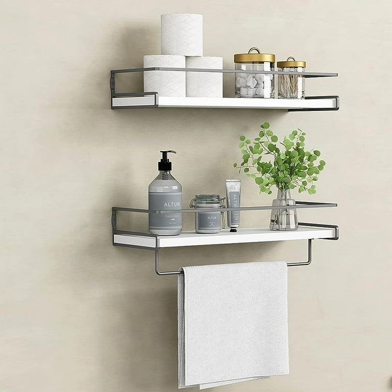 Decorative Wall Shelves Set of 2 for Bathroom with Towel Bar White Grey Walmart