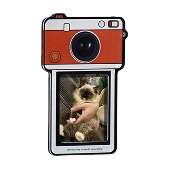 Decorative Wall Sticker Set for Fridge Camera-Themed Acrylic Mounts to Display Photos Cards and Items on Refrigerator, 3.42×2.12 inch, Orange