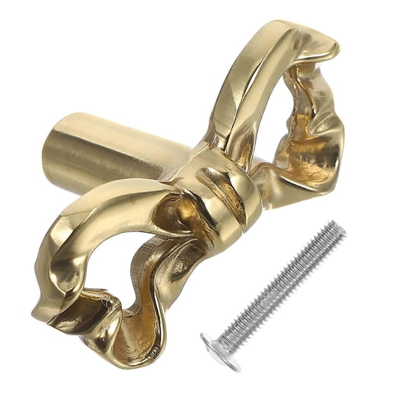 Decorative Wardrobe Knobs Bow Shaped Drawer Handles Retro Brass Cabinet Hardware Golden 1Set
