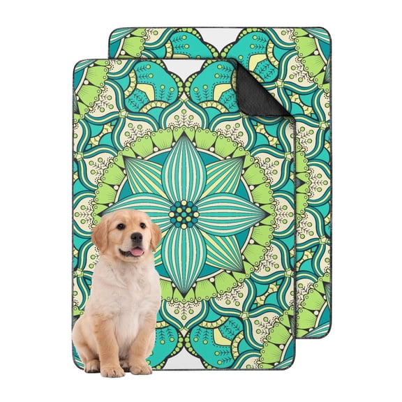 Decorative Washable Pee Pads for Dogs, 24"x35" Mandala Art, Reusable House Training Mat, Secure Edging & Slip-Resistant Base