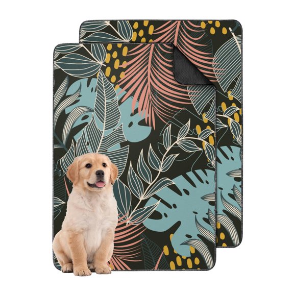Decorative Washable Potty Pads for Indoor Use, Thick and Absorbent with Secure Grip Bottom, Features Exotic Leaf Prints. (Hawaiian plant patterns, 24" x35")
