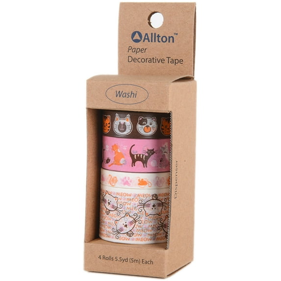 Decorative Washi Tape Assorted Widths 5m 4/Pkg-Cats