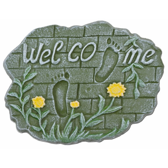 Decorative Welcome Plaque Stepping Stone Footprints On Brick Cast Iron 10.75" by Flag Emotes