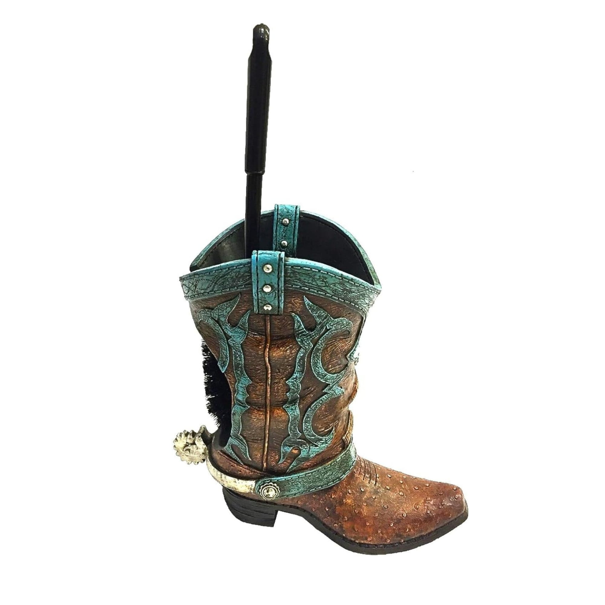 Decorative Western Cowboy Boot Spur Decor Toilet Bowl Cleaner Brush & Holder Set