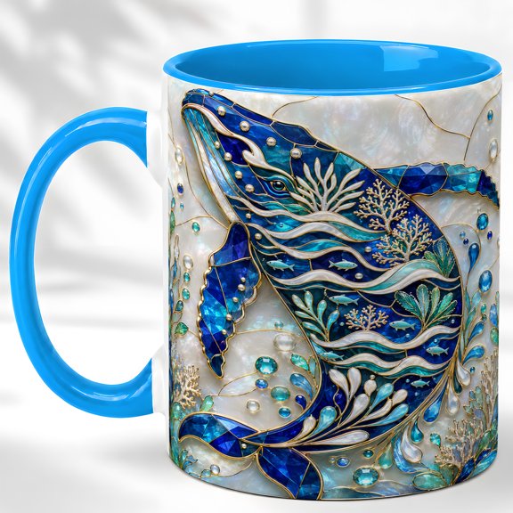 Decorative Whale Coffee Mug, Coastal Ocean Mug, Ceramic 11 oz