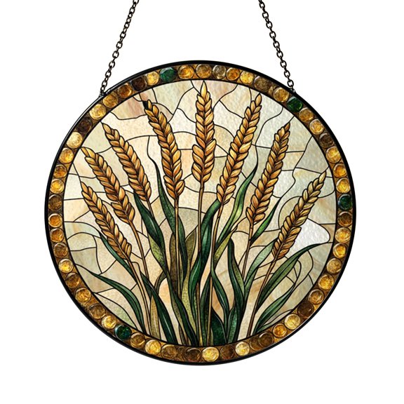 Decorative Wheat Field Window Hanging – Stained Glass Style Rustic Decor