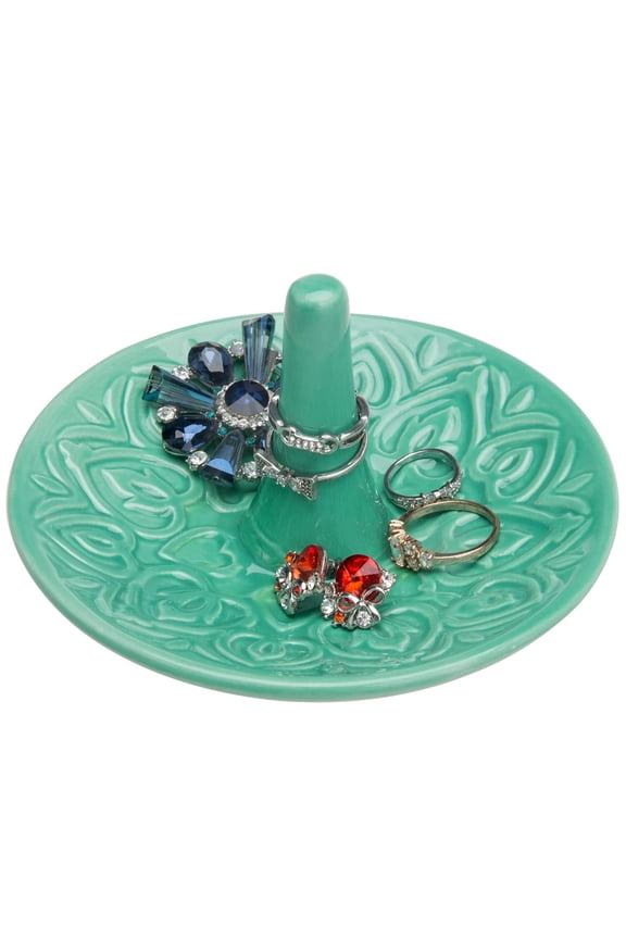 Decorative White Ceramic Ring Tray for Jewelry, Ring Cone and Trinket Tray with Raised Heart Design