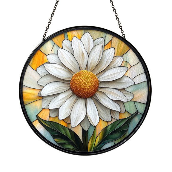 Decorative White Floral Window Hanging – Stained Glass Style Decor