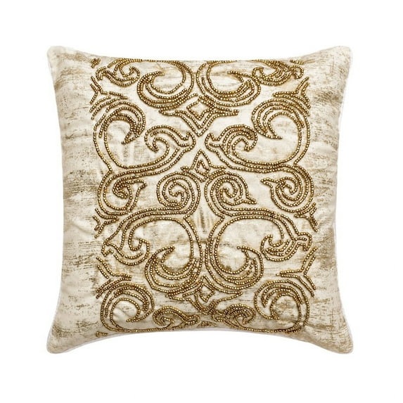 Decorative White & Gold 20"x20" (50x50 cm) Throw Pillow Covers, Suede Beaded Foil, Art Nouveau Throw Pillows For Sofa, Abstract Pattern Modern Style - Zadie