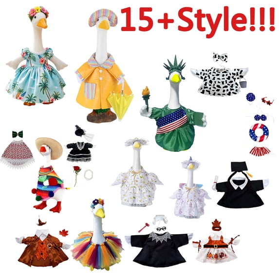 Decorative White Goose Festival Dress up Set, Artistic Resin Sculpture Ornament With Holiday Matching Outfit, Versatile Indoor Outdoor Decor for Farmhouse Style Home and Courtyard Layout, C