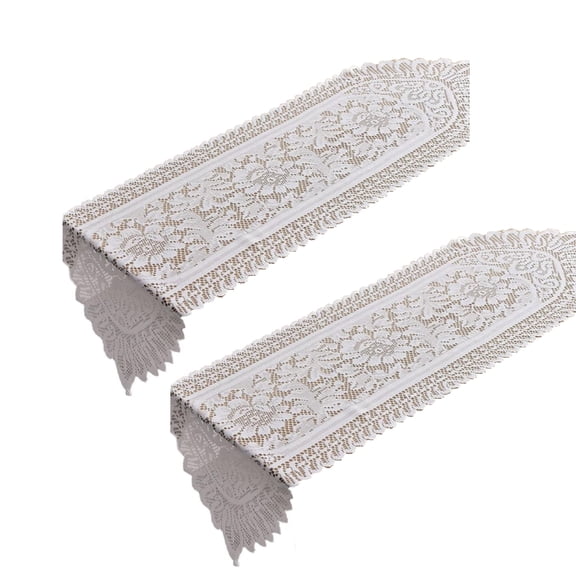 Decorative White Lace Table Runners, Handmade Cotton Crochet Doilies for End Tables, 2Pcs