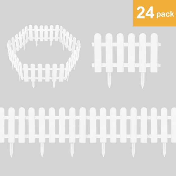 Decorative White Plastic Garden Fence (24-Pack),DIY Pickett Border Edging, Digging for Cats and Dogs,Rustproof Landscape Barrier for Flower Beds, Yard & Patio