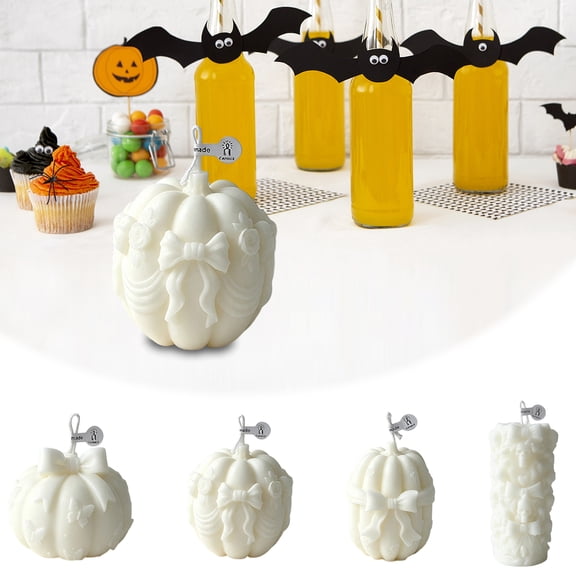 Decorative White Pumpkin Candle Coquette Bow Aesthetic Sculpted Soy Wax Candle for Table Centerpieces Home Bedroom Shelf Decor Fall Seasonal Display