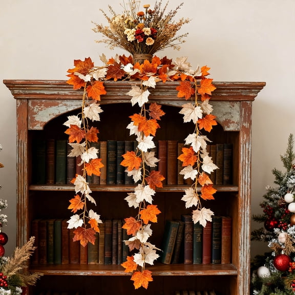 Decorative White Pumpkin Vine With Maple Leaves For Home Autumn Weddings Events And Seasonal Arrangements