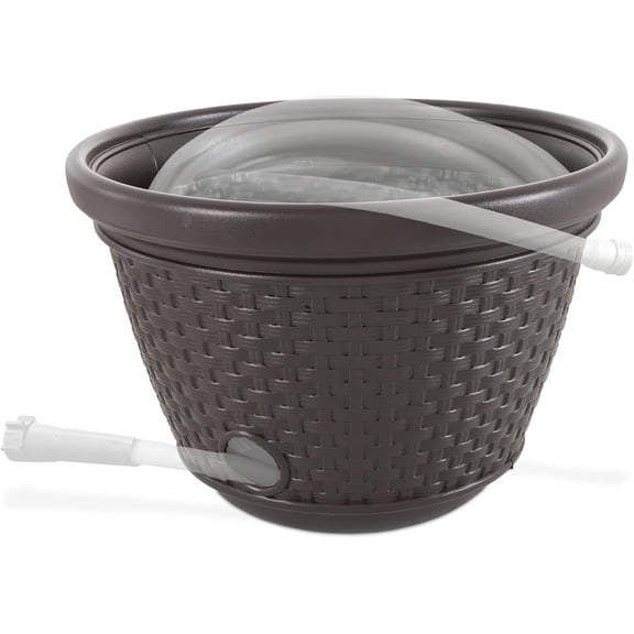 Decorative Wicker Garden Hose Holder Pot with 4 Drain Holes for 100 Foot Hoses, Java