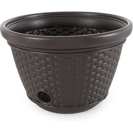Decorative Wicker Garden Hose Holder Pot with 4 Drain Holes for 100 Foot Hoses