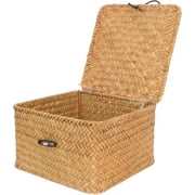 Decorative Wicker Storage Bins with Lids,Small Desktop Makeup Organizer,Woven Wicker Storage Baskets for Kids Toys,Shelves, Bathroom, Bedroom,Square Stackable Storage Boxes(5.51"x5.51"x3.93" )