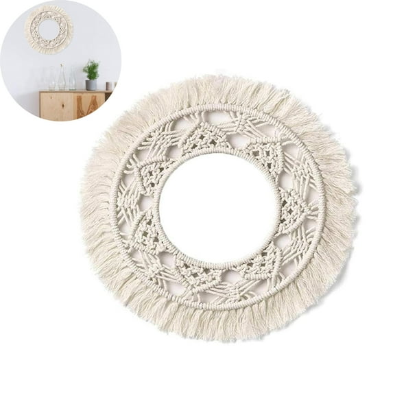 Decorative Willow Mirror (without Mirror), Boho Wall Mirror Hanging Wall Mirror with Macrame Handmade Cotton Rope Round Mirror for Living Room Feelings