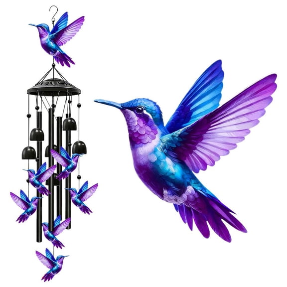 Decorative Wind Chimes for Outdoor Garden, Acrylic Hummingbird & Sunflower Wind Chime with Aluminum Tubes for Patio, Porch & Backyard Decor