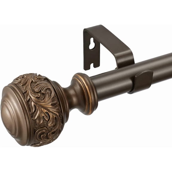 Decorative Window Curtain Rod 1-Inch Diameter with Modern Design Floral Carved Ball Finials, Drapery Curtain Pole Extends from 72 to 144 Inches,Floral Antique Bronze