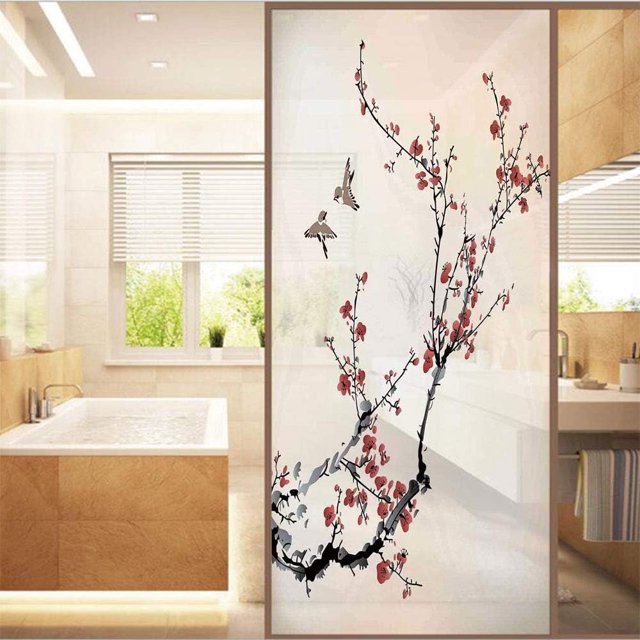 Decorative Window Film,No Glue Frosted Privacy Film,Stained Glass Door