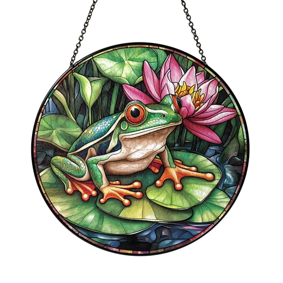 Decorative Window Hanging – Frog with Water Flower Scene