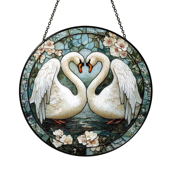 Decorative Window Hanging – Two Swans in Stained Glass Style