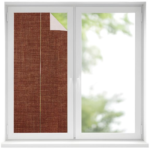 Decorative Window Privacy Film Dark Brown Linen Texture Static Cling Window Film Vintage Farmhouse Chocolate Removable Heat Control UV Blocking for Bathroom Glass Door Covering 17.7x39.3in