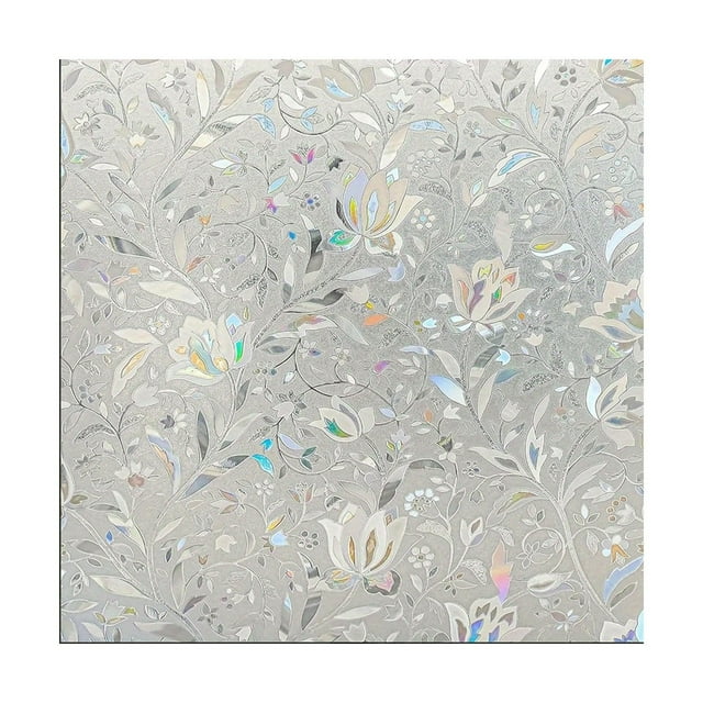 Decorative Window Privacy Film, Floral Pattern, Non-Adhesive, UV Blocking, Heat Control, Easy Installation, 35.4 x 78.7 Inches