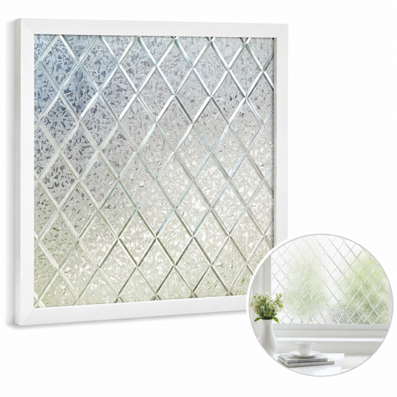 Decorative Window Privacy Film, Frosted Static Cling Lattice Pattern, 17.5 x 78.7 in
