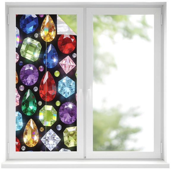 Decorative Window Privacy Film Luxurious Multicolor Jewelry Static Cling Window Film Elegance Ruby Jade Sapphire Removable Heat Control UV Blocking for Bathroom Glass Door Covering 17.7x39.3in
