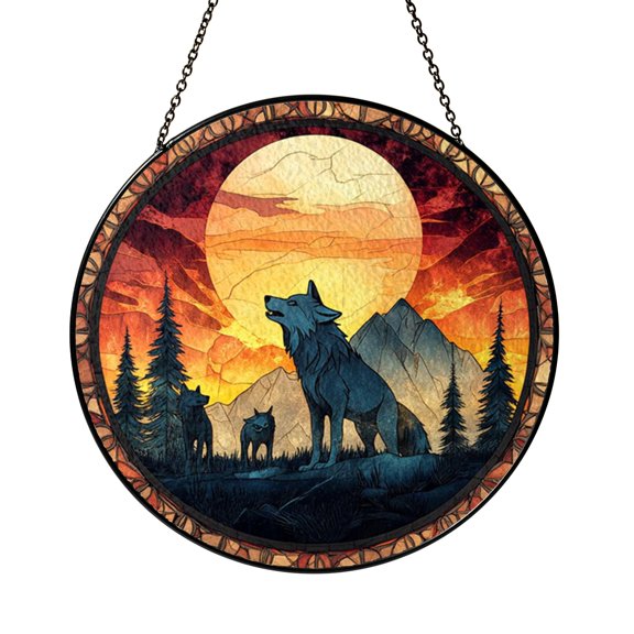 Decorative Wolf Glass Style Window Art – Woodland Scene1701