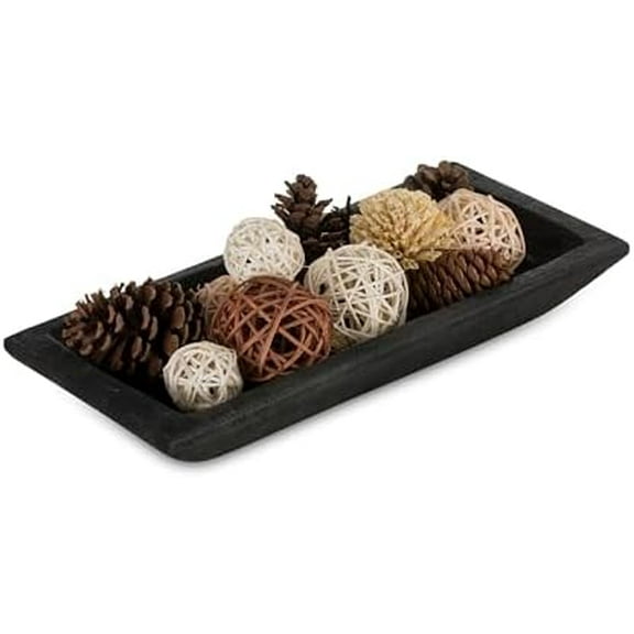 Decorative Wood Dough Bowl: Long Wooden Bowl for Entry Way Table Home Decor - Coffee Table Decor for Living Room - Dining Table Centerpiece Decor, Black
