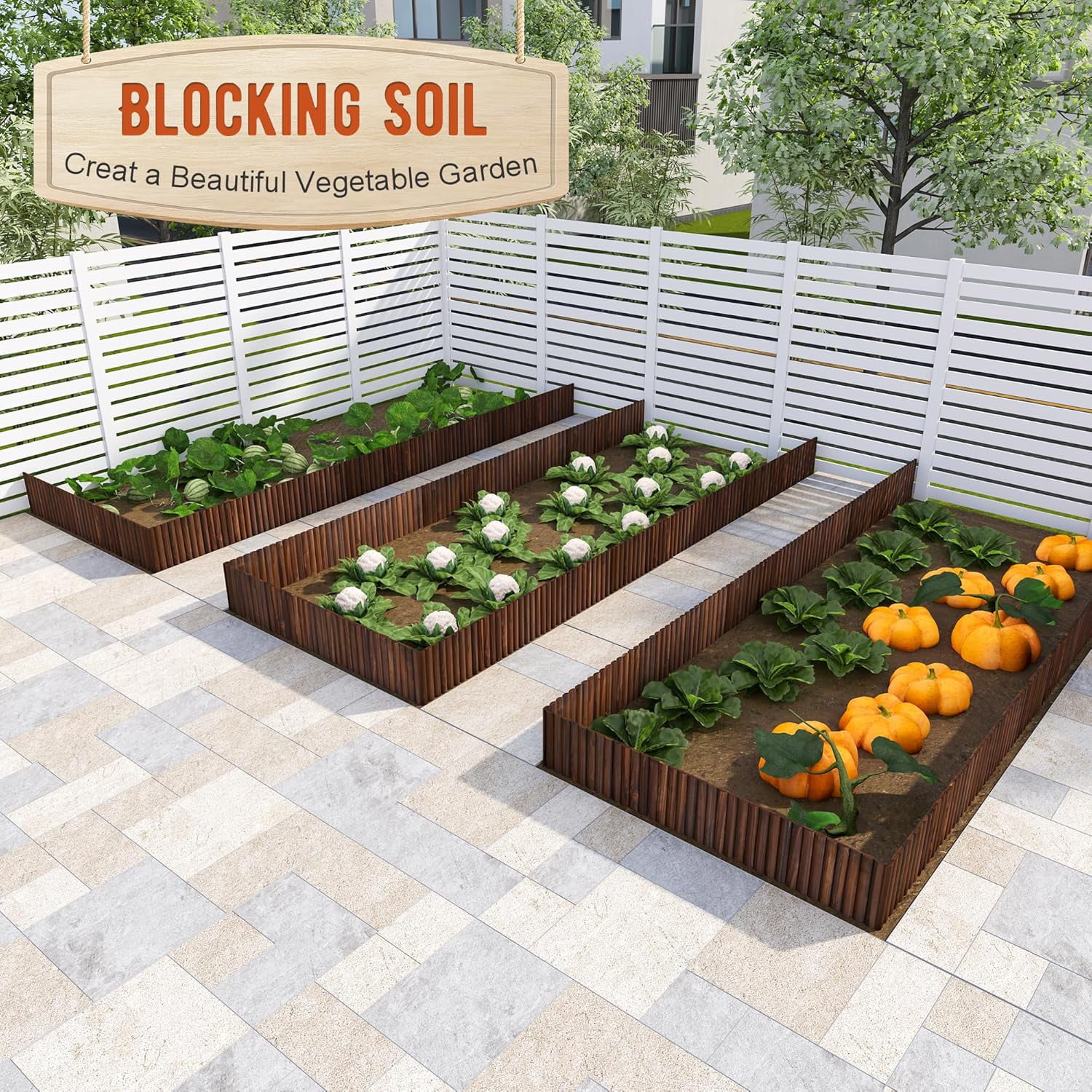 Decorative Wood Garden Edging Border Fence for Yard, , Path, Flower Bed, 11.8" H,2pcs