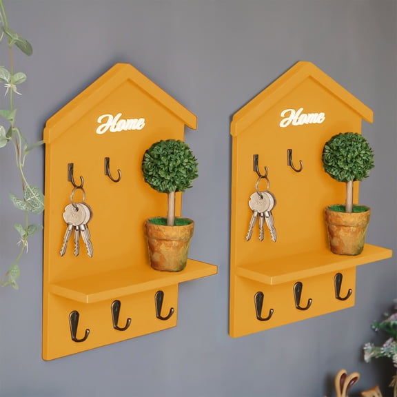 Decorative Wood House-Shaped Wall Shelf, 31x20x6cm, Yellow/Red/Blue, for Bedroom, Living Room, Kitchen, Bathroom Storage, 450g Weight Capacity, Easy Install with 2 Nails