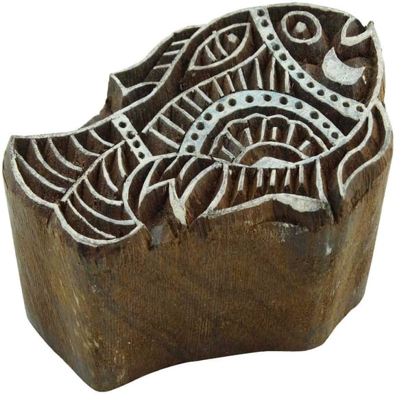 Decorative Wood Printing Block Indian Wooden Brown Hand Carved Textile Stamps