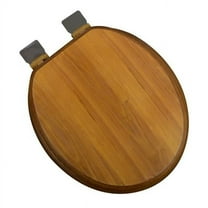 Decorative Wood Round Front Toilet Seat with Chrome Hinges, Light Oak