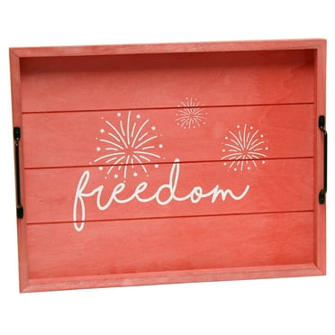 Decorative Wood Serving Tray w Handles 15.50in x 12in Freedom
