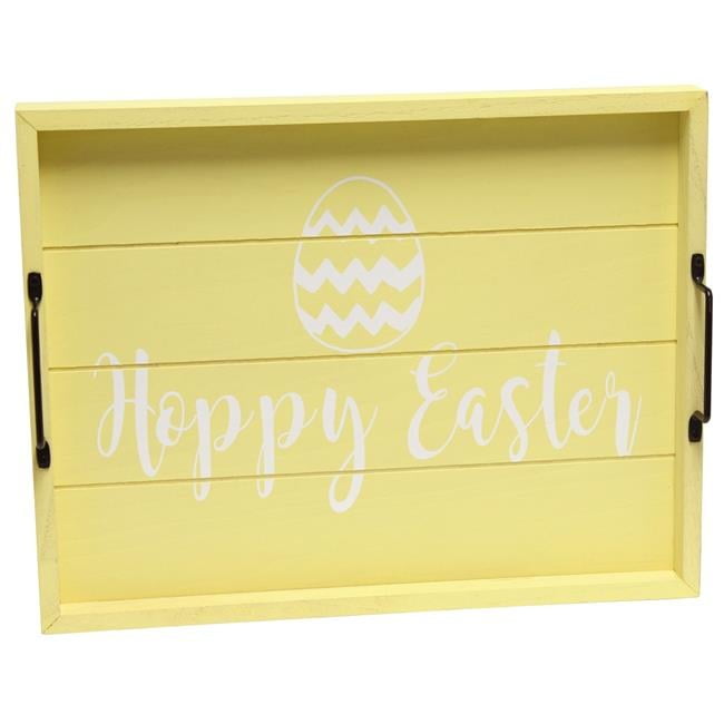 Farmhouse Yellow Wash Wood Serving Tray with Black Handles