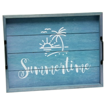 Decorative Wood Serving Tray w Handles 15.50in x 12in Summertime