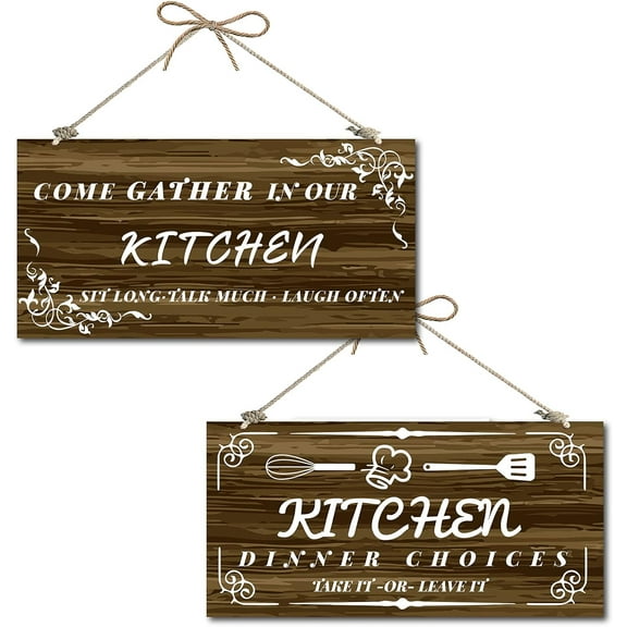 Decorative Wood Sign Home Decor Wood Sign Plaque Hanging Wall Art Double Sided Come Gather in Our Kitchen Talk Laugh for Yard Office Home Kitchen Front 12 x 6inch