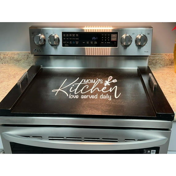 Decorative Wood Stove Top Cover/ Noodle Board- Black-"Mom's Kitchen"