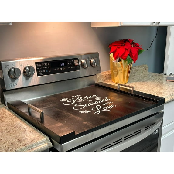 Decorative Wood Stove top cover/ Noodle board- Black-"This Kitchen"
