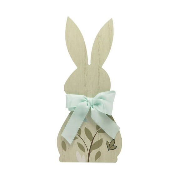 Decorative Wooden Bunny with Pink Bow Perfect for Easter, Spring Home Decor, Tabletop Centerpiece, Nursery Decoration