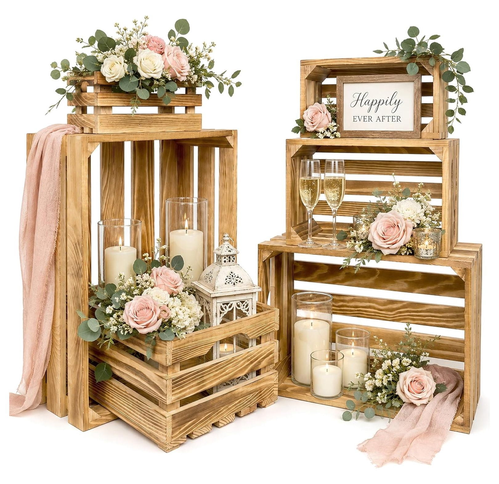 Decorative Wooden Crates for Display, 6 Pack Nesting Wood Basket ...