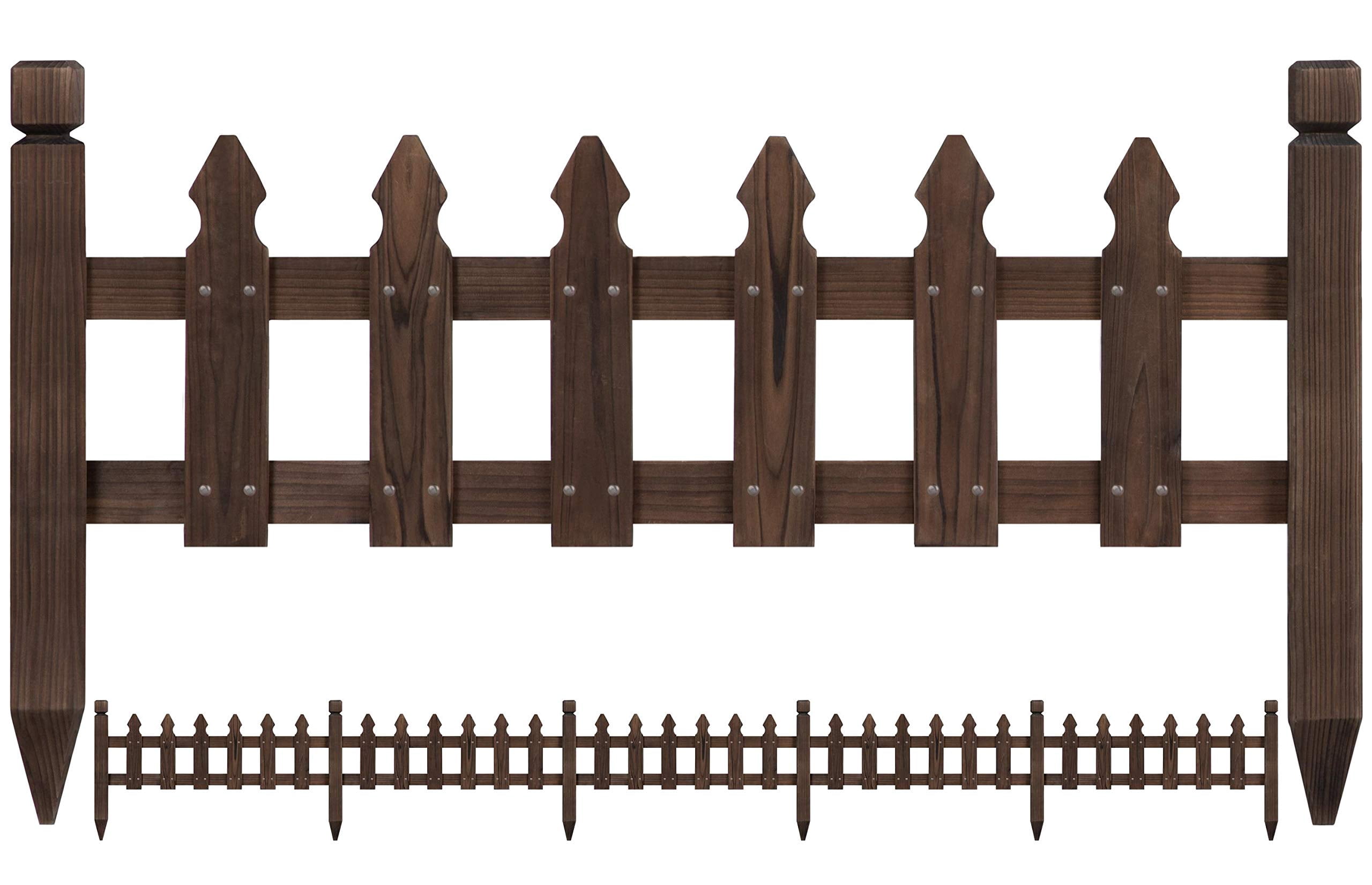 Decorative Wooden Picket Fence Panel, Garden Border Edging for Flower Beds Patio Pool, ic Outdoor Landscape Fencing, Brown, 177.5 Inch