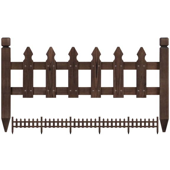 Decorative Wooden Picket Fence Panel, Garden Border Edging for Flower Beds Patio Pool, ic Outdoor Landscape Fencing, Brown, 177.5 Inch